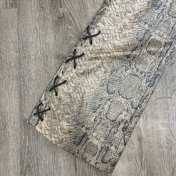 Brown Snake Print Coated leather Flare pants - Picture 6 of 6